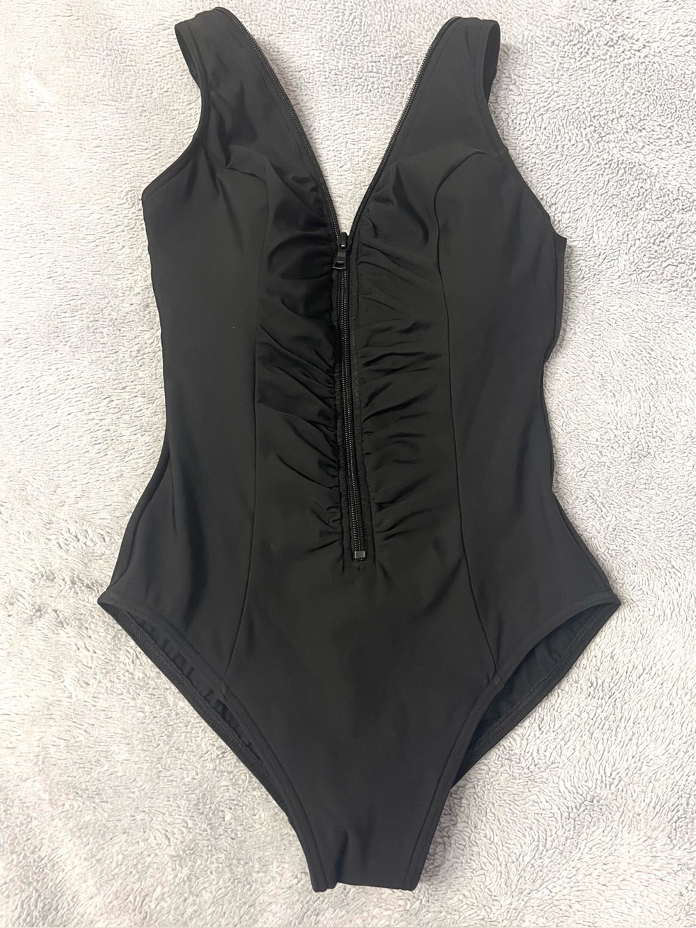 MIRACLESUIT Black Zip Up One Piece Swimsuit Size 10DD